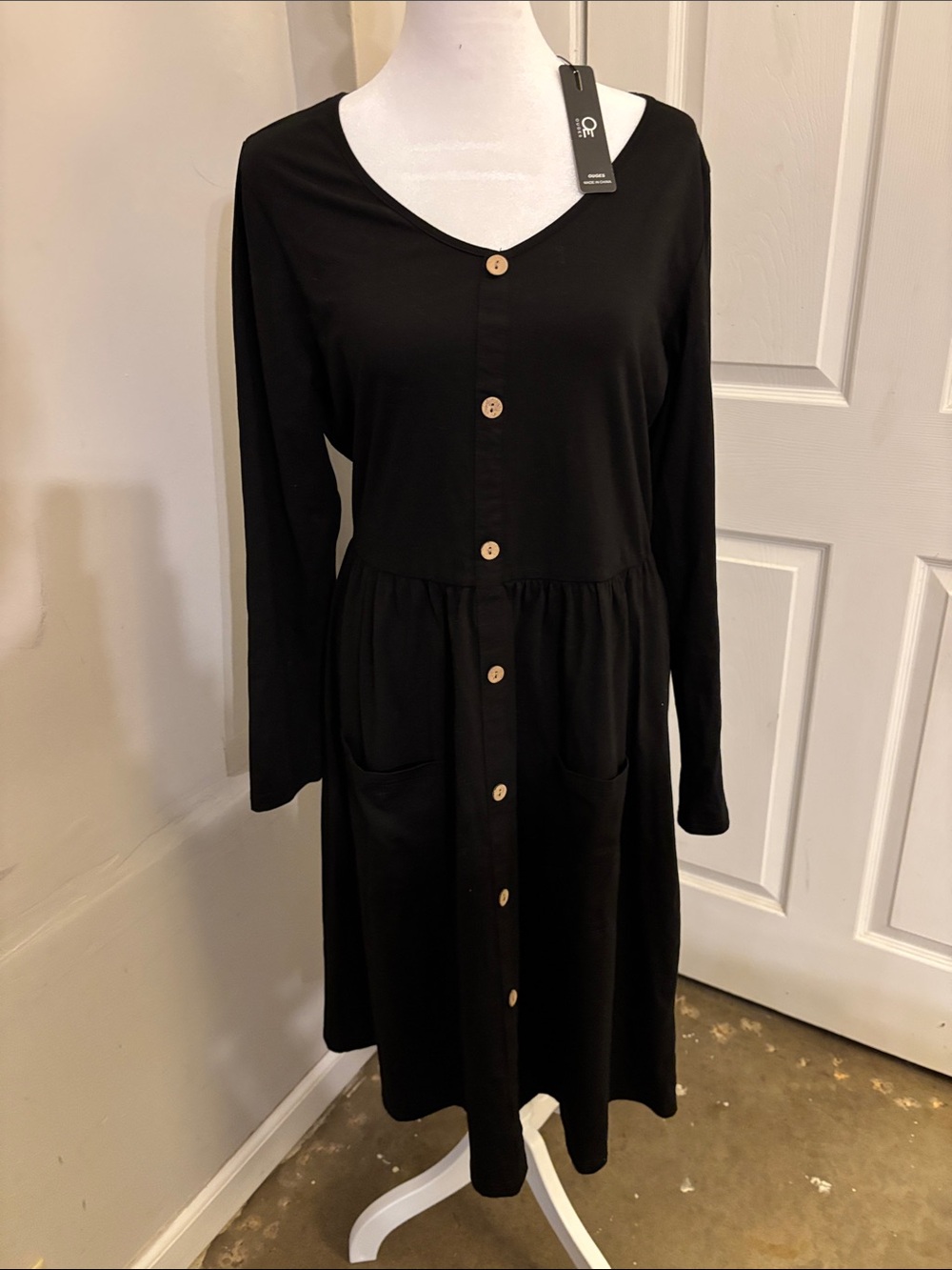 Everyday Black Long-Sleeve Button-Front Dress
